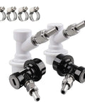 Two Pairs Ball Lock Quick Disconnect Set With 5/16 Gas And 1/4 Liquid Barbs, MFL Swivel Nuts For Easy Hose Changes, Ideal Upgrade For Cornelius Kegging And Homebrew Keg Systems. Metal and plastic ball lock disconnects with hose clamps