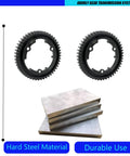 Beefy Hardened Steel Spur Gear Set 50T 1 Mod For RC Upgrades shown with steel plates, compatible with 1/10 E-Revo, X-Maxx, XO-1.