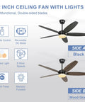 52 Inch Outdoor Ceiling Fan With Light And Remote featuring dual-finish wood blades, dimmable LED light, and remote control functions.