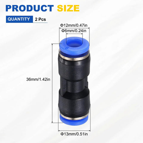 Two Pack Pneumatic Straight Fittings 0.24 Inch Tube OD Union Push To Connect Quick Connect Fittings Blue for Air Lines