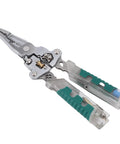 Heavy Hitter Multifunctional Wire Stripper With Crimper Cutter And Non Contact Voltage Tester with silver and green handles.