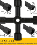 4-Way Universal Utility Cabinet Keys 2 Pack In Black For Gas Meters, Water Panels, And Electric Boxes, tool measurements shown.