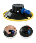 Six Inch Vacuum Suction Cup Mount Base With Hand Pump for seam joining on metal, glass surfaces, shown in detail view