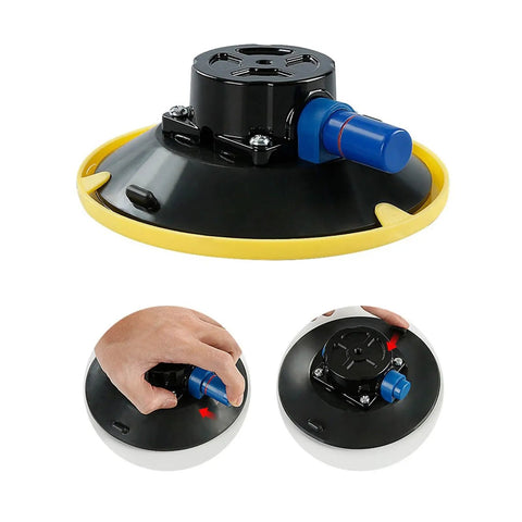 Six Inch Vacuum Suction Cup Mount Base With Hand Pump for seam joining on metal, glass surfaces, shown in detail view
