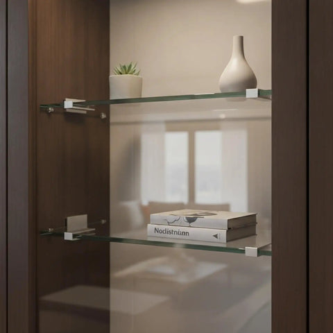 Rock-Solid Glass Shelf Clips, Aluminum Alloy Mounting Hardware for Cabinet Display Units holding glass shelf