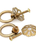 Set Of 6 Vintage Antique Brass Ring Pulls For Cabinets With Hollowed Dome Base And Flower Like Design Pure Solid Brass
