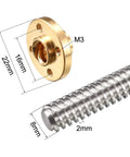 2 Pack T8 Lead Screws 300mm Long, 8mm Dia Stainless Steel Threaded Rods with copper nut, trapezoidal thread, close-up view