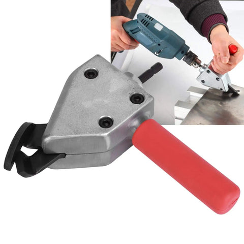 Heavy Duty Metal Sheet Cutter Head For Electric Drill Cuts Iron Steel Aluminum Stainless 1.2mm Thick with red handle.