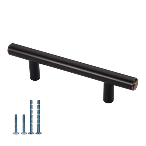 Oil Rubbed Bronze Cabinet Pulls Set 25 Pack 5 Inch Overall Length With 3 Inch (76mm) Hole Centers, shown with included screws