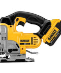Slick 20V Max Cordless Jigsaw Kit With 4.0 Ah Battery And Fast Charger, yellow 20V power tool for cutting wood.