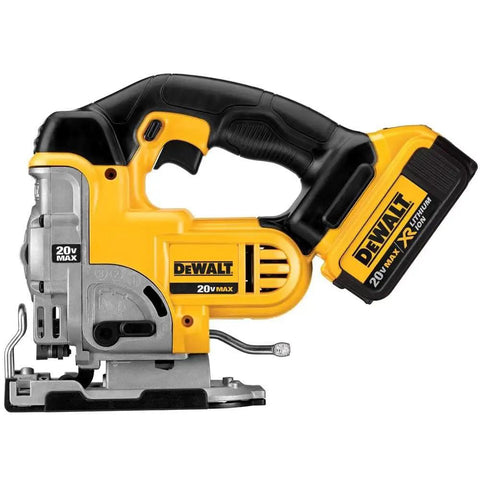 Slick 20V Max Cordless Jigsaw Kit With 4.0 Ah Battery And Fast Charger, yellow 20V power tool for cutting wood.