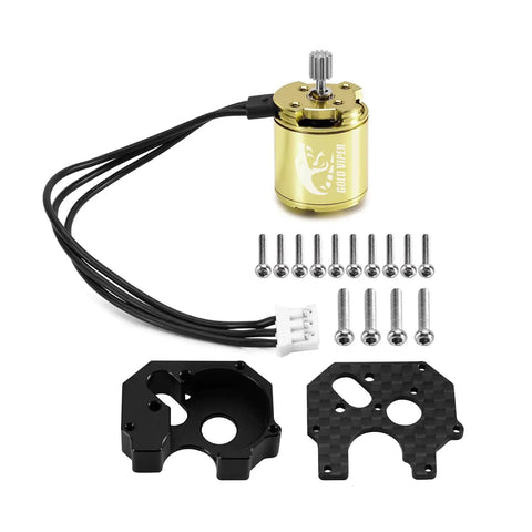 Gold Viper 1721 Brushless Motor 2800KV For One Twenty Four SCX24 Upgrade with screws and mounting plates.
