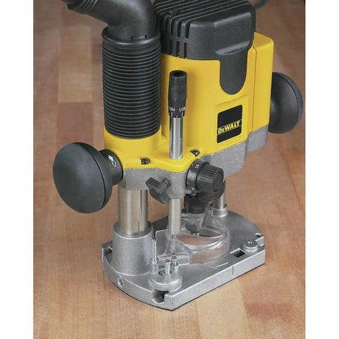 Pro Grade Workhorse Two Horsepower Plunge Router With Slick Ten Amp Electronic Variable Speed Motor detailed view on workbench
