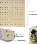 10-inch rain head with touch clean nozzles, rust-free stainless for Pressure Balance Rain Shower System With Concealed Valve 10 Inch Rain Head Brushed Gold Finish All In One Easy Install Kit For Your Dope Modern Bathroom Spa Quality Shower Trim Set.