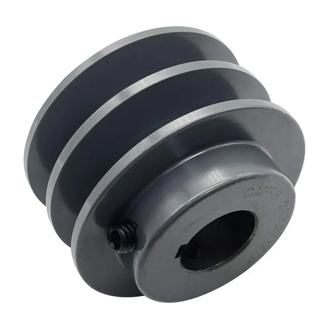 Double Groove V Belt Pulley 2.75 Inch OD With 7/8 Inch Bore Cast Iron, Heavy Duty AK Style, Fixed Bore V Belt Sheave Fits A, 3L, And 4L Belts, Balanced, Standard Keyseat, Classic V Belt Pulley front view