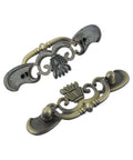 Antique bronze Six Pack Bail Pull Handles For Cabinets, 3.89 Inch Total Length, zinc alloy with intricate floral design