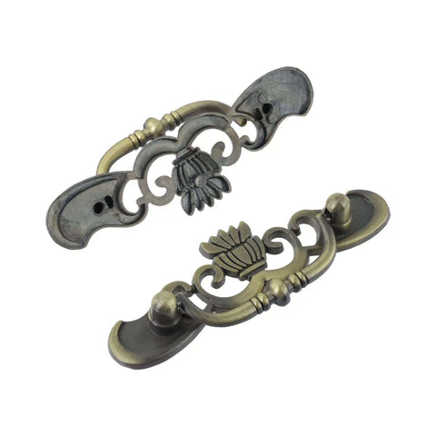 Antique bronze Six Pack Bail Pull Handles For Cabinets, 3.89 Inch Total Length, zinc alloy with intricate floral design