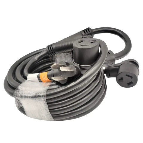 Beefed-Up Dryer Splitter Cord 30 Amp NEMA 10-30P to Dual 10-30R Y Adapter Cable, 35 Foot, coiled with copper terminals