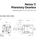 Nema17 Planetary Gearbox Motor Reducer technical drawing with dimensions, suitable for stepper motor automation upgrades.
