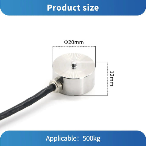 Tiny Button Type Load Cell Sensor For Weighing And Force Sensing, Tension And Compression Ready, High Precision 0.2 Percent, 20x12mm, 3m Cable, Handles 0-200kg With Easy Mounting, 20mm x 12mm metal body