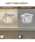 Crystal Chandelier For Hallways And Foyers One Light Mini Modern Square Flush Mount Ceiling Fixture With Sparkling Crystal Strings.