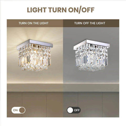 Crystal Chandelier For Hallways And Foyers One Light Mini Modern Square Flush Mount Ceiling Fixture With Sparkling Crystal Strings.