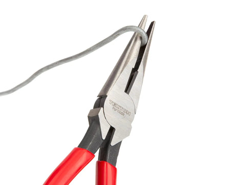 Long Nose Pliers Set Three Piece Includes 7 Inch Straight 8 Inch Straight And 6 Inch Bent Nose With 70 Degree Angled Tips gripping wire