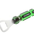 Screwdriver Style Bottle Opener With Durable Acetate Handle Built For Workspaces, Garages, And Toolboxes, green color.