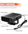 Ditch The Morning Frost 12V Car Heater And Windshield Defogger, 150W dimensions showing 5.5" x 4.17" x 2.86" for vehicle use.