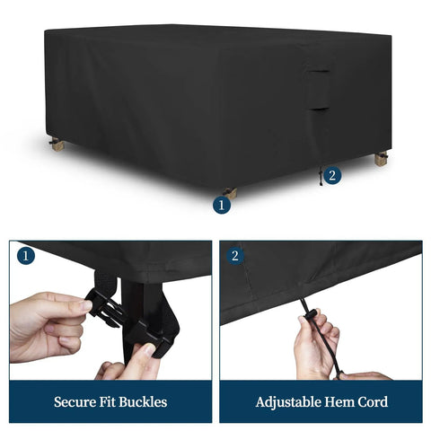 All Weather Rectangle Patio Furniture Cover For Outdoor Dining Tables And Chairs, Waterproof And UV Resistant, Fits 110x84x28, Black