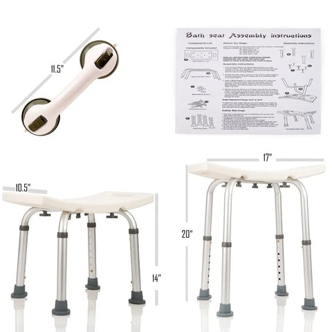 Adjustable Shower Chair With Free Grab Bar For Inside Shower And Tub Plastic Bath Seat Non Slip Handicap Shower Chair with instructions