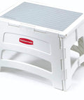 Grab And Go Ultra Compact Mini Folding Step Stool Lightweight 2.5 Lb Design With Slip Resistant Treads And Non Slip Feet Collapses Under 1 Inch White Ready For Kitchen Bathroom Office Closet Storage