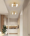 Gold Four Light Semi Flush Mount Ceiling Light With Metal Cage in modern kitchen setting