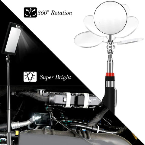 Must Have Magnetic Pick Up Tools Set With Telescoping Rods And Flexible LED Flashlight 15 Lb And 1 Lb Capacity Round Mirror