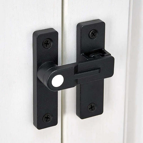 Matte Black 180 Degree Flip Latch Set For Barn Doors And Sliding Doors Two Pack Zinc Alloy Latch With Luminous Finish close-up view