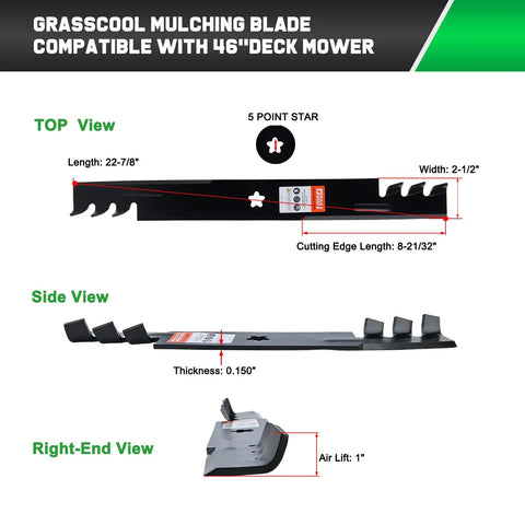 YTH22V46 46 Inch Mulching Replacement Mower Blades For Husqvarna And Compatible Models With Five Star Mounting Pattern
