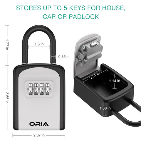 Key Safe Box For Home And Outdoors With 4 Digit Combination Locks, Waterproof Key Lock Box Holds Up To 5 Keys, Removable Shackle