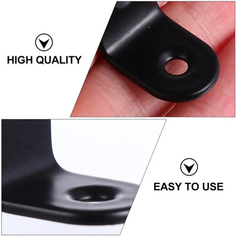 Close-up of a black L-shape corner bracket from Black L Shape Corner Brackets Set Of 18 With Screws Stainless Steel Right Angle Fasteners