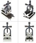 Pro-Grade 3-1/2 X 1-7/8 V Block With Clamp, Hardened Steel Multi-Use Gauge For Drilling, Milling, And Grinding, Machinist Tool Set For Precise Angle, Flat, And Reference Measurements, 40Cr steel V-block shown from four angles