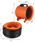 Built Different 12 Inch Industrial Blower Fan Featuring 3300 Rpm AC Motor With 520 Watt Power for fast air exchange, with stacking hose.