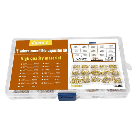 Massive 600Pcs Multilayer Ceramic Capacitor Assortment Kit 22pF To 1uF For DIY Electronics, 50V Rating, 5.08mm Pitch