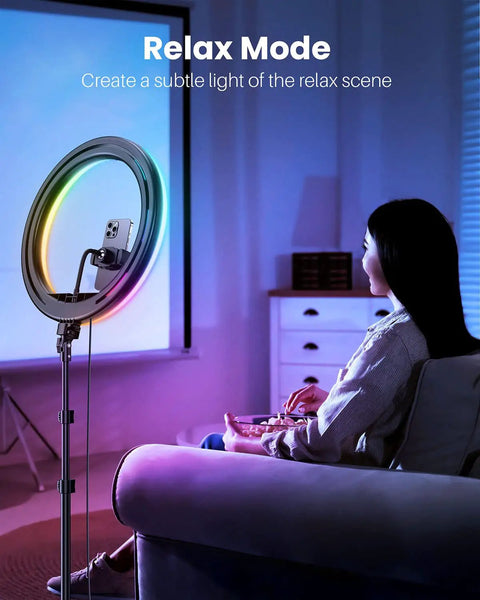 12 Inch Ring Light With 72 Inch Tripod Stand Dual Phone Holders 38 Color Modes Selfie Ring Light For YouTube Makeup Photos Videos