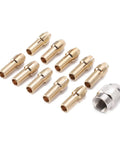 Heavy Duty Drill Chuck Collet Set Replaces 1-32 Inch To 1-8 Inch Keyless Rotary Tool Adapter Quick Change Nut pieces arranged on white background.