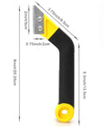 Grout Removal Tool Kit With Angled Saw Blade And 3 Extra Replacement Blades No Fuss Grout Ripper in Bright Yellow shown with dimensions