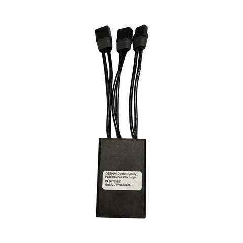 Universal Dual Battery Discharge Balancer Kit For E-Bikes, 40A Max with black cables and connectors, front view