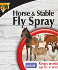 Product label displaying horse and livestock illustration for Horse And Stable Fly Spray Ready To Use 32 Oz Long Lasting Bug Killer