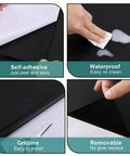 Black Self Adhesive Contact Paper Wallpaper 35.4 X 120 Inches Waterproof Gloss PVC Vinyl showing self-adhesive, waterproof, removable features.