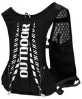Front view of breathable nylon polyester hydration pack for hiking and snowboarding with 5L capacity, adjustable straps, reflective strips.