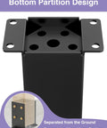 Close-up of bottom partition design on 2 Pack Heavy Duty 4x4 Post Base Bracket Set With Anti Corrosion Coated 13GA Solid Steel Inner Size 3.5x3.5 Inches, Powder Coated Post Anchor For Decks Fences Pergolas Pavilion Railing Support, Easy Install, showing separation from ground