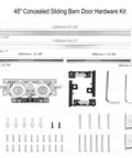 48 Inch Concealed Sliding Barn Door Hardware Kit for Interior Wooden Doors, components shown including track and fasteners